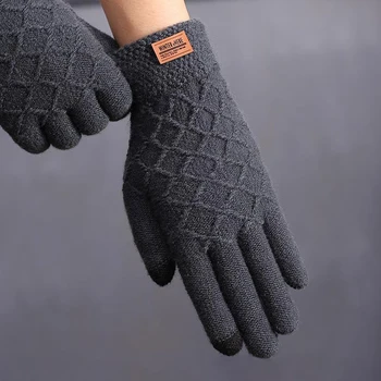 Женские шерстяные вязаные перчатки Осень-зима Теплые перчатки для рук Офисные аксессуары для дома, плюшевые перчатки Женские однотонные перчатки