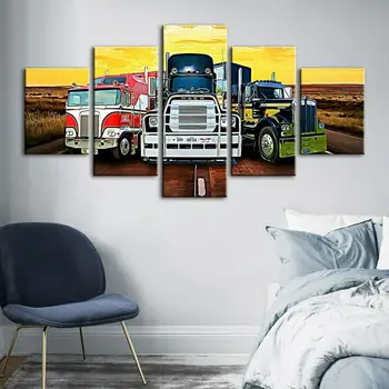 Красочная дорога грузовика, 5 частей настенного искусства, печать на холсте, HD Печать, плакат, картины маслом, картины для домашнего декора в гостиной