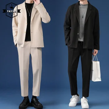 Мужской повседневный костюм, роскошные куртки, блейзер, уличная одежда, стильные корейские комплекты из 2 предметов с брюками, весеннее пальто и брюки Za 2023