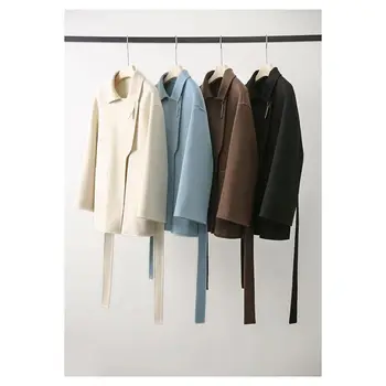 новое двустороннее шерстяное пальто средней длины корейской версии 2023 года, свободное повседневное шерстяное пальто, бесплатная доставка почтой