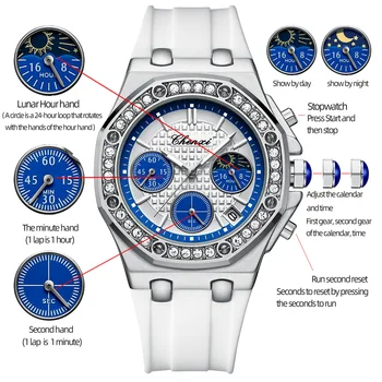 Женские роскошные часы с бриллиантовым циферблатом, модные платья 2023 года, водонепроницаемые часы с хронографом, женские кварцевые наручные часы