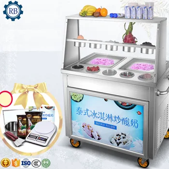 Цена по прейскуранту завода-изготовителя Коммерческая машина для жарки мороженого на двойной круглой сковороде Машина для жарки мороженого в Таиланде Ice Roll Fried