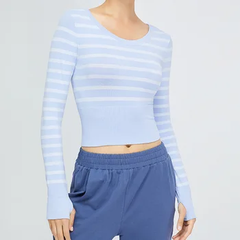 Новая футболка для йоги, женские дышащие Удобные спортивные топы с длинными рукавами, Короткая облегающая одежда для фитнеса