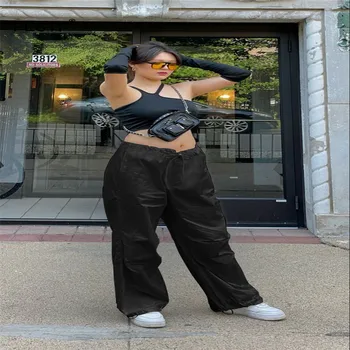 Горячая рекомендация, Женские однотонные повседневные брюки, Летняя уличная мода в стиле хип-хоп, Однотонные брюки с карманами на высокой талии, Оптовая продажа