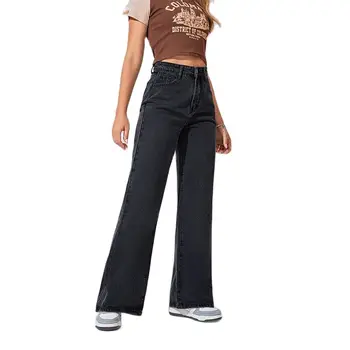 прямые джинсы с высокой талией, свободные женские джинсы с широкими штанинами.