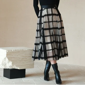 Осенние сетчатые лоскутные юбки Jupe Femme в японском стиле, модные цветные клетчатые газовые юбки, женская винтажная юбка трапециевидной формы Legant с высокой талией