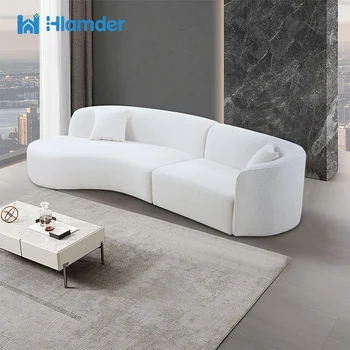 Роскошный изогнутый диван с кушеткой в современном стиле для гостиной 126 дюймов, комплект из 2 предметов, секционный диван из букле Создает ощущение мягкости