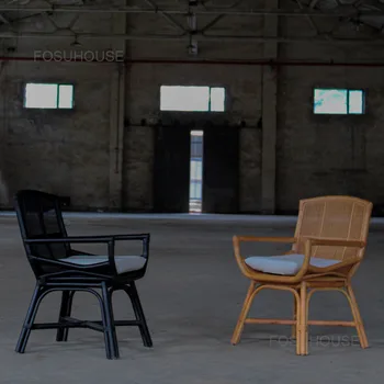 Плетеные из натурального ротанга Стулья для гостиной, ретро Мебель для дома, Японское кресло со спинкой, Дизайнерский Обеденный стул, кресло для отдыха