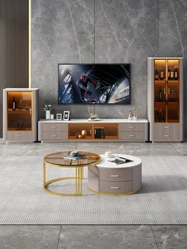 Итальянский минималистичный шкаф для телевизора с роскошной рок-панелью, комбинация журнальных столиков, современный минималистичный шкаф для хранения вещей в гостиной.