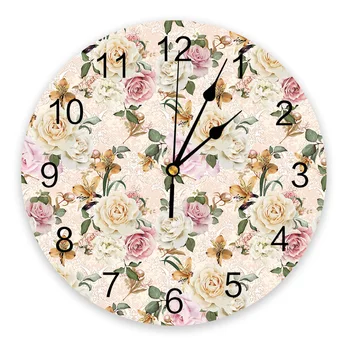 Винтажные настенные часы с цветочными листьями, Бесшумные Цифровые часы для украшения дома Спальни Кухни гостиной