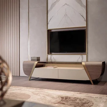 Итальянский светлый роскошный ТВ-шкаф из шпона черного ореха, элитная гостиная, роскошный ТВ-шкаф из массива дерева