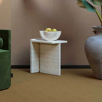 Боковые столики для гостиной в скандинавском новом стиле, квадратный натуральный камень, травертин, натуральный мрамор, оптовый индивидуальный боковой столик