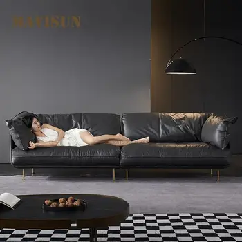 Секционный диван из натуральной кожи, угловые диваны в скандинавском минималистичном стиле, шезлонг Loveseat, 3-местный диван-мебель для гостиной