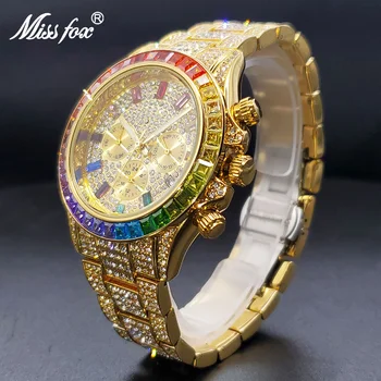 Мужские роскошные часы с радужным муассанитом, блестящие кварцевые часы со льдом для мужчин, новый автоматический стильный календарь, ручные часы высокого качества
