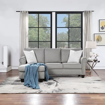 Раскладной секционный диван с двумя подушками, L-образный 3-местный мягкий диван для гостиной небольшого пространства (84,5 