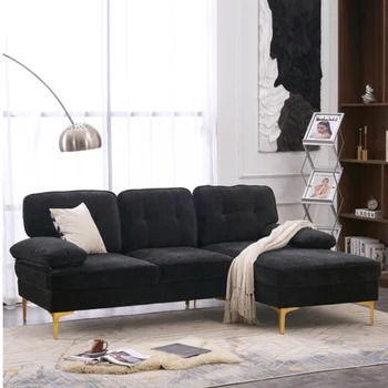 Черный диван L-образного оттенка, трехместный, простой и стильный модульный диван для помещений