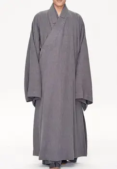 Унисекс Осеннее хлопковое и льняное серое платье для медитации дзен с широким рукавом, костюм монаха, пальто, халат, униформа для одежды серого цвета