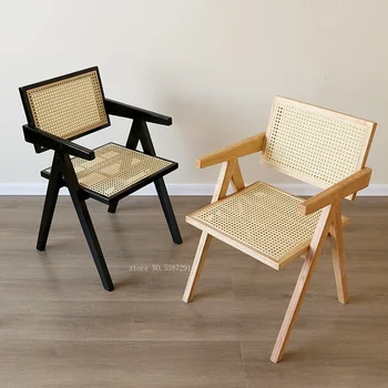 Диван из ротанга в скандинавском стиле, кресло для отдыха на балконе, Современное минималистичное кресло с откидной спинкой из ясеня, кресло для отдыха в гостиной с подлокотниками