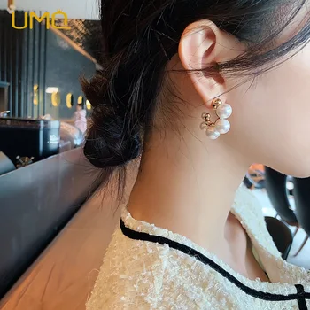 UMQ Золотые серьги-гвоздики с жемчугом для женщин Модные украшения Элегантные серьги для вечеринки, свадьбы, подарка на День рождения hombre