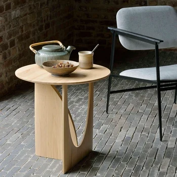 Скандинавский минимализм, Светлый роскошный чайный столик из ясеня, круглый кофейный столик из массива дерева, Гостиная, спальня, Небольшая мебель для отдыха
