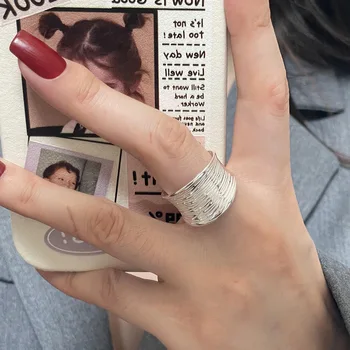 Кольца из стерлингового серебра 925 пробы для женщин, широкое простое минималистичное кольцо с открытым пальцем, модная женская бижутерия в подарок