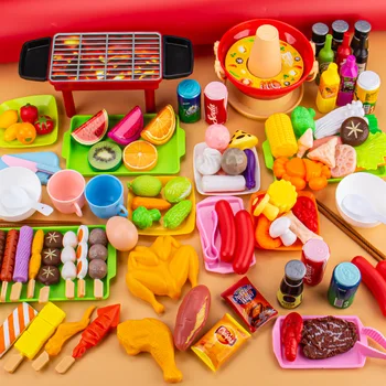 Дети притворяются, что играют в кухонные игрушки, имитирующие еду, овощи, наборы для приготовления барбекю, Обучающий Игровой дом, Интерактивные Игрушки для девочки