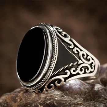 Новое, Хит продаж, Модное Мужское кольцо с резным рисунком из черного Хрусталя, кольцо с орнаментом для рук, Мужское Кольцо