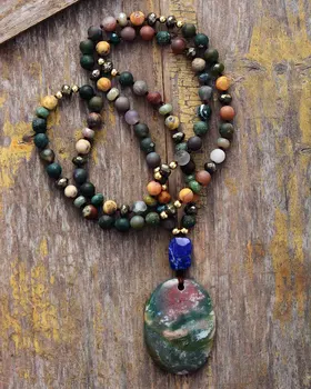 Роскошные Натуральные камни, Оникс, Драгоценные Камни, ожерелье с подвеской, Женское Модное Шикарное Этническое ожерелье с лариатом для медитации, Ювелирная бижутерия Оптом