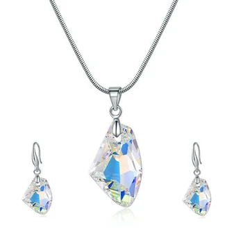 Женское серебряное ожерелье с подвеской из белого кристалла AB, серьги, ювелирный набор
