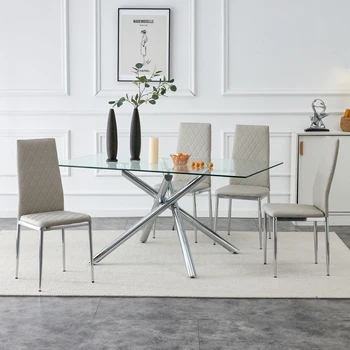Обеденный стол, обеденный стул без подлокотников с высокой спинкой, набор из 4 предметов, офисный стул. Применимо к столовой, Гостиной, Кухне