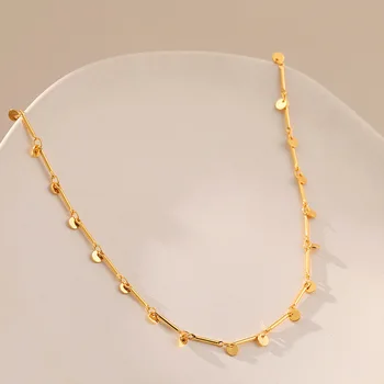 Минималистичный Маленький круглый кулон ручной работы, бамбуковое ожерелье-цепочка, 18-каратное позолоченное высококачественное водонепроницаемое ожерелье для женщин, ювелирные изделия