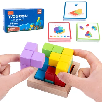Детские Волшебные кубики, деревянные игрушки, тренирующие логическое мышление, развивающие игры, пазлы Монтессори, игрушки для детей, Радужные блоки, подарки
