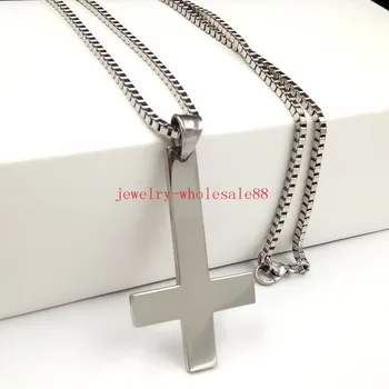 Лот 5 шт. оптом, модный кулон с крестом из нержавеющей стали, мужская цепочка-коробочка, ожерелье 2,4 мм 24 