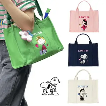 Холщовая сумка Snoopy с рисунком щенка Чарли из аниме для девочек, повседневная сумка-мессенджер, милая портативная сумка для покупок большой емкости