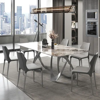 Итальянский Прямоугольный Обеденный стол для семьи на 6 человек Мраморная Нежная Текстура Минималистичный Серый Дизайнерский Стол Mesa Alta Мебель для дома
