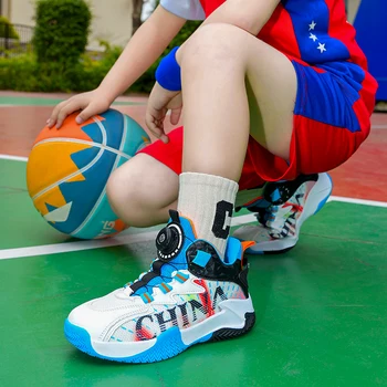 Модные баскетбольные туфли с высоким берцем для мальчиков, повседневные удобные баскетбольные туфли для юниоров, обувь для тренировок по уличному баскетболу, детская обувь