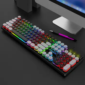 Механическая игровая клавиатура, 104 клавиши, USB, RGB-подсветка, круглый разъем для ноутбука, геймера, пишущей машинки, офисного ПК