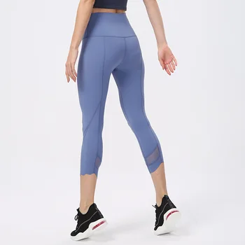 С логотипом Женские сетчатые брюки-капри для йоги, незаменимые для фитнеса Спортивные леггинсы с высокой талией для тренировок, бега, спортивных колготок