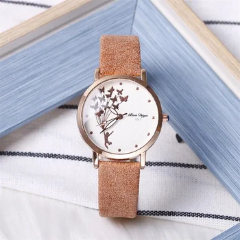 Новые модные женские часы с бабочкой, простые коричневые кварцевые часы, винтажные кожаные женские наручные часы, прямая поставка, часы