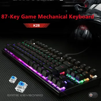 Механическая игровая клавиатура 87 клавиш, Синий переключатель, подсветка, светодиодная клавиатура с защитой от ореолов, клавиатура для геймеров на запястье