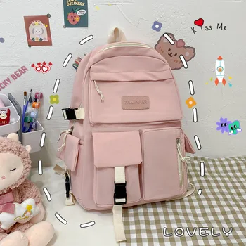 Новая модная корейская версия 2024 года, школьная сумка большой емкости, легкий простой рюкзак для путешествий, рюкзаки для девочек-подростков с множеством карманов