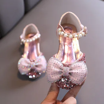 2021 Новые туфли принцессы для девочек, Модные сандалии со стразами, Детская свадебная вечеринка, Обувь для танцев для девочек, Одиночные туфли E259