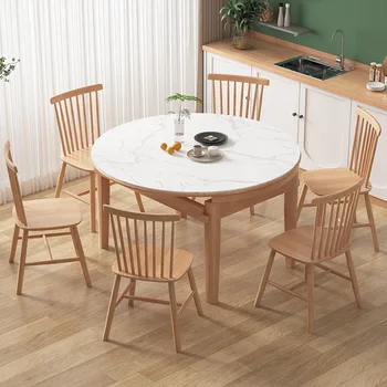 Обеденный стол и стул из массива дерева в скандинавском стиле, сочетание современного минимализма, небольшой обеденный стол для домашнего использования, складной обеденный стол