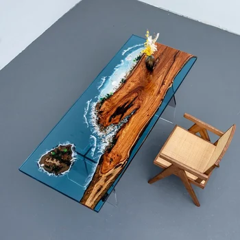 Современная столешница из речной эпоксидной смолы, доска из массива дерева, журнальный столик wave, креативный чайный столик, мебель из цельной доски на заказ