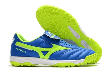 Аутентичная мужская обувь Mizuno Creation MORELIA II AS /TF, Кроссовки Mizuno, Уличная спортивная обувь Синего /Лимонно-зеленого цвета, Размер Eur40-45