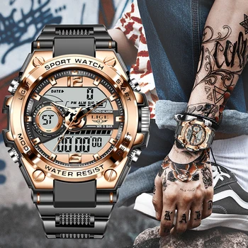 2021 Спортивные мужские кварцевые наручные часы LIGE, Цифровые креативные часы для мужчин, водонепроницаемые часы со светодиодным двойным дисплеем, Relogio Masculino New