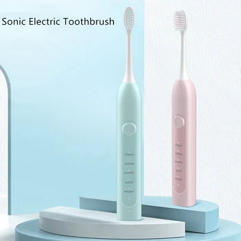 Регулируемая 5 режимов Звуковая электрическая зубная щетка USB Перезаряжаемая зубная щетка для взрослых Электронная зубная щетка＋ 5 Насадок для зубной щетки
