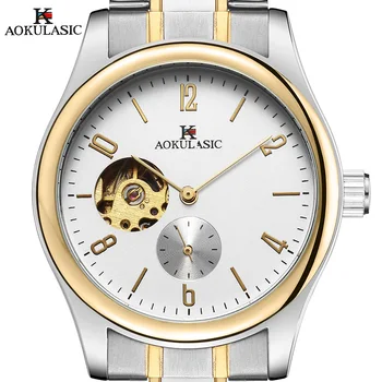 Мужские автоматические механические часы AOKULASIC, лучший бренд, роскошные спортивные часы, Мужские Часы из нержавеющей стали, мужские Золотые Модные деловые часы