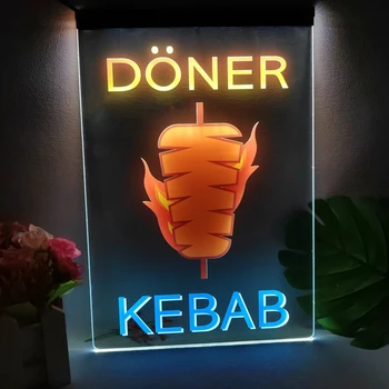 Ресторан Doner Kebab Cafe Decoration Bar Разноцветная Светящаяся Вывеска с Эффектом Неонового Свечения Домашний Декор Стена спальни