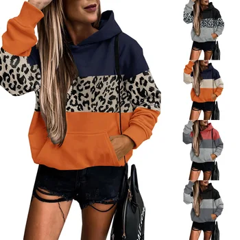 OMSJ 2022, модные толстовки с капюшоном, женские пуловеры Harajuku с леопардовым принтом, женские зимние толстовки с карманами